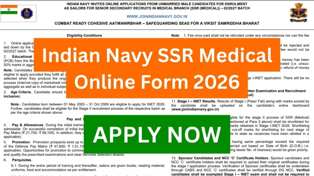 Indian Navy SSR Medical Online Form 2026