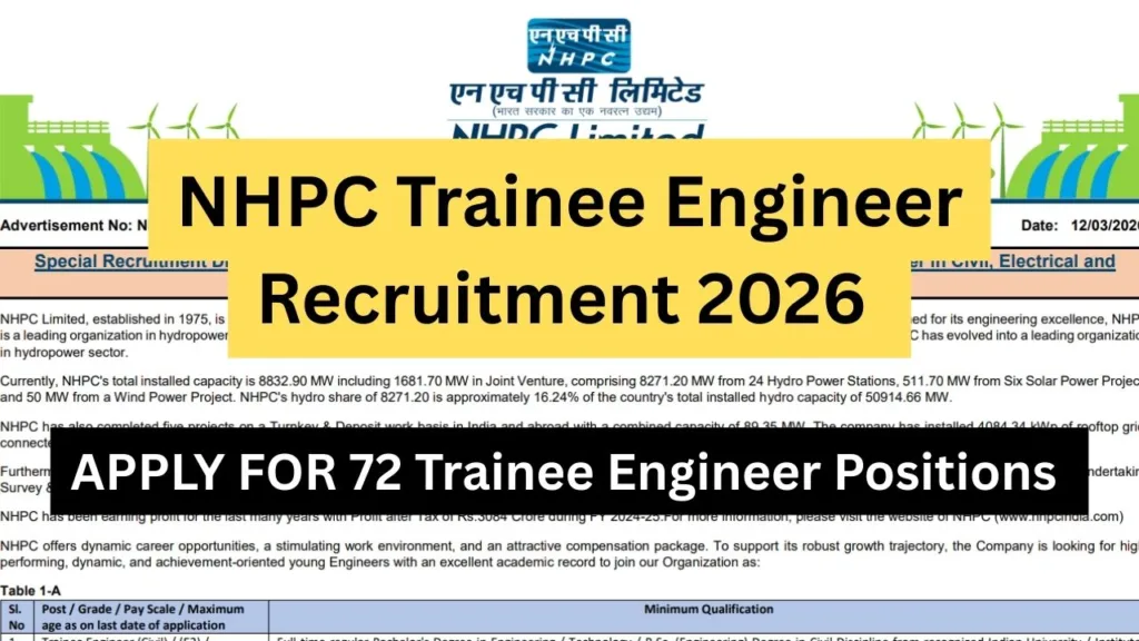 NHPC Trainee Engineer Recruitment 2026