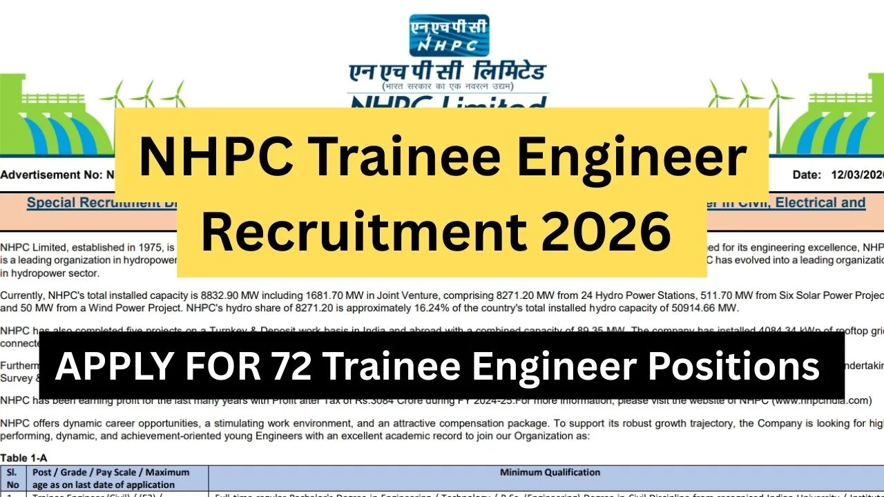 NHPC Trainee Engineer Recruitment 2026