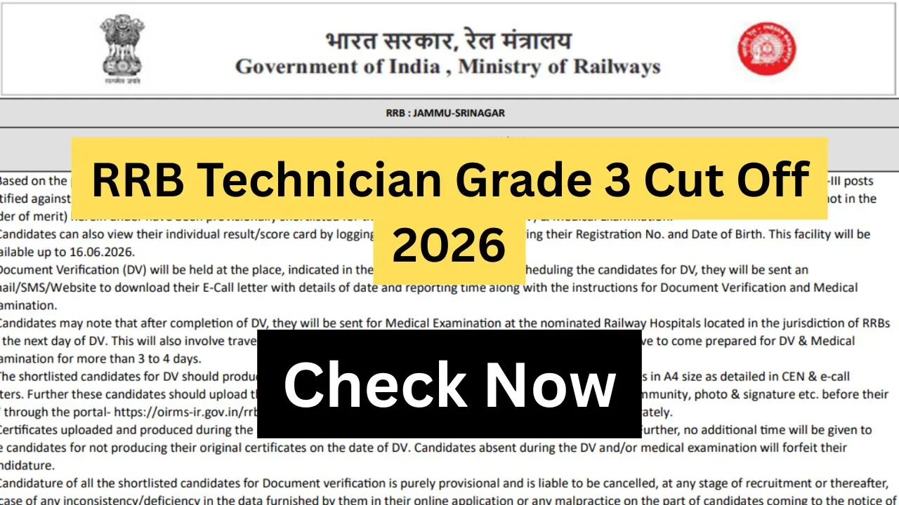 RRB Technician Grade 3 Cut Off 2026